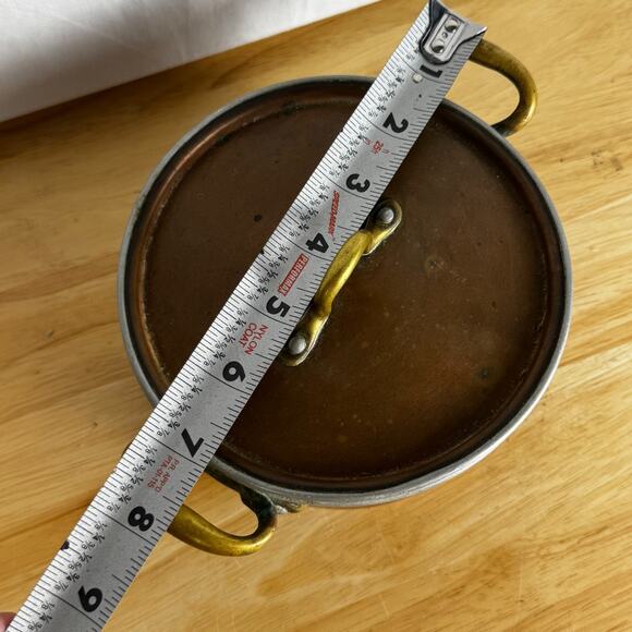 Vintage Copper French Soup Pot w/ Lid and Brass Handles 'Brevete DD S.G.D.G.' - Picture 10 of 10